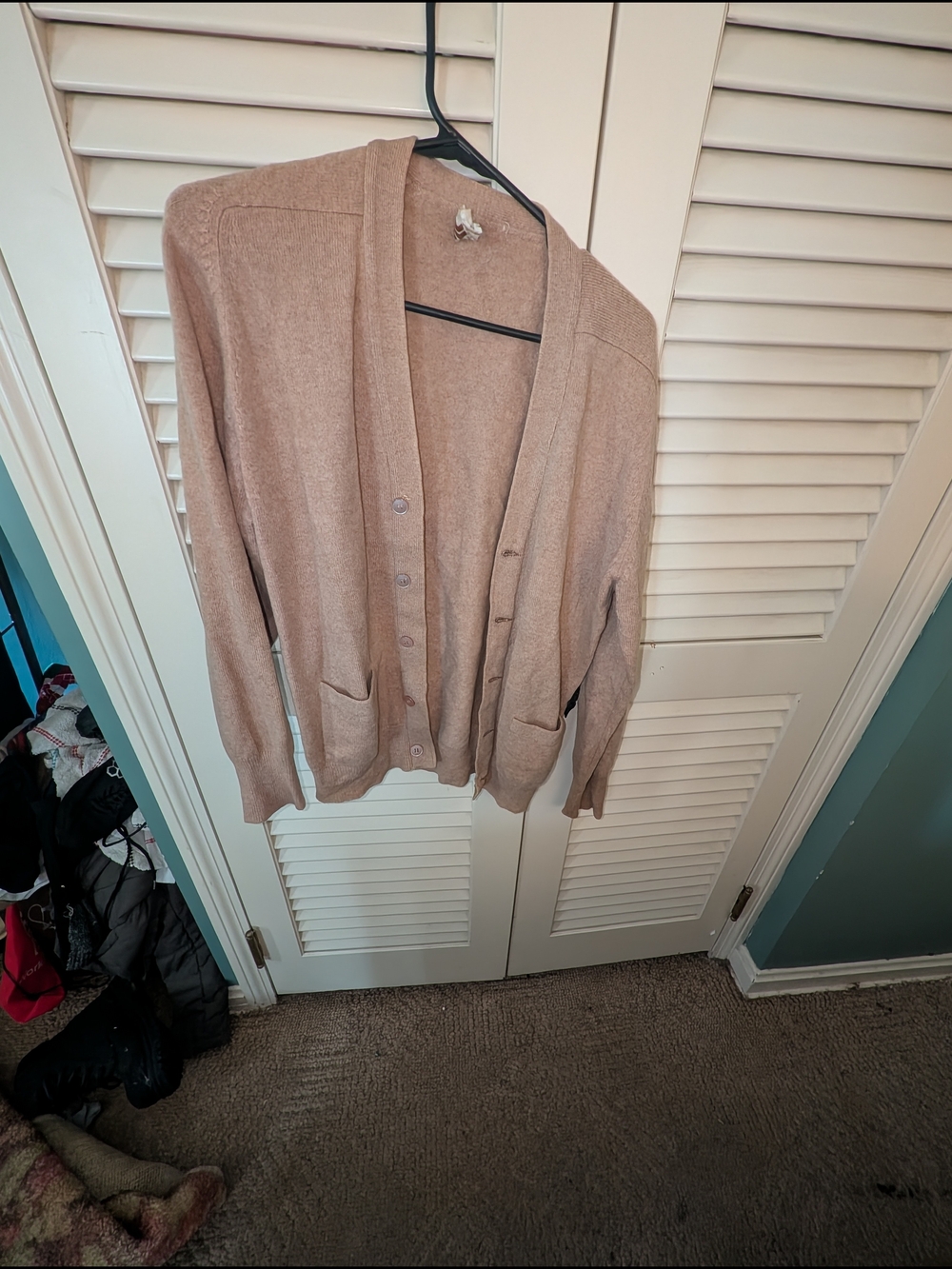 Men's Light Beige Button-Front Cardigan Sweater